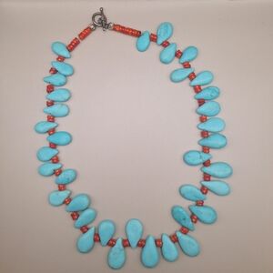 Vintage TeardropTurquoise and Red Coral Bead Heishi Necklace